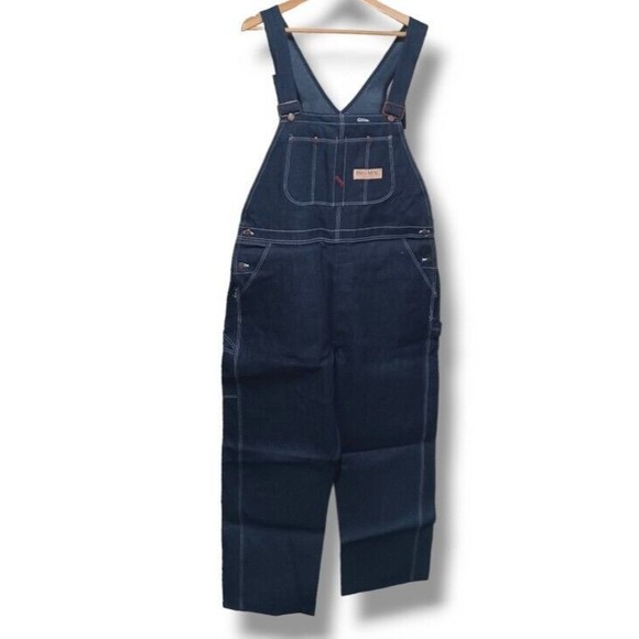 Big Mac 42x34 Dark Wash Bib Overalls Mens Carpenter Utility Blue Jeans Vtg NOS - Picture 3 of 16
